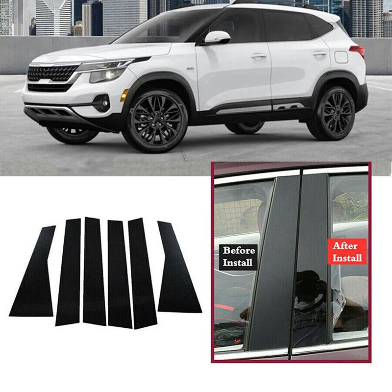 6Pcs/Set Car Pillar Posts for KIA Seltos 2020 2021 2023 Glossy Piano Black Door Window Trim BC Column Stickers Auto Styling 셀토스