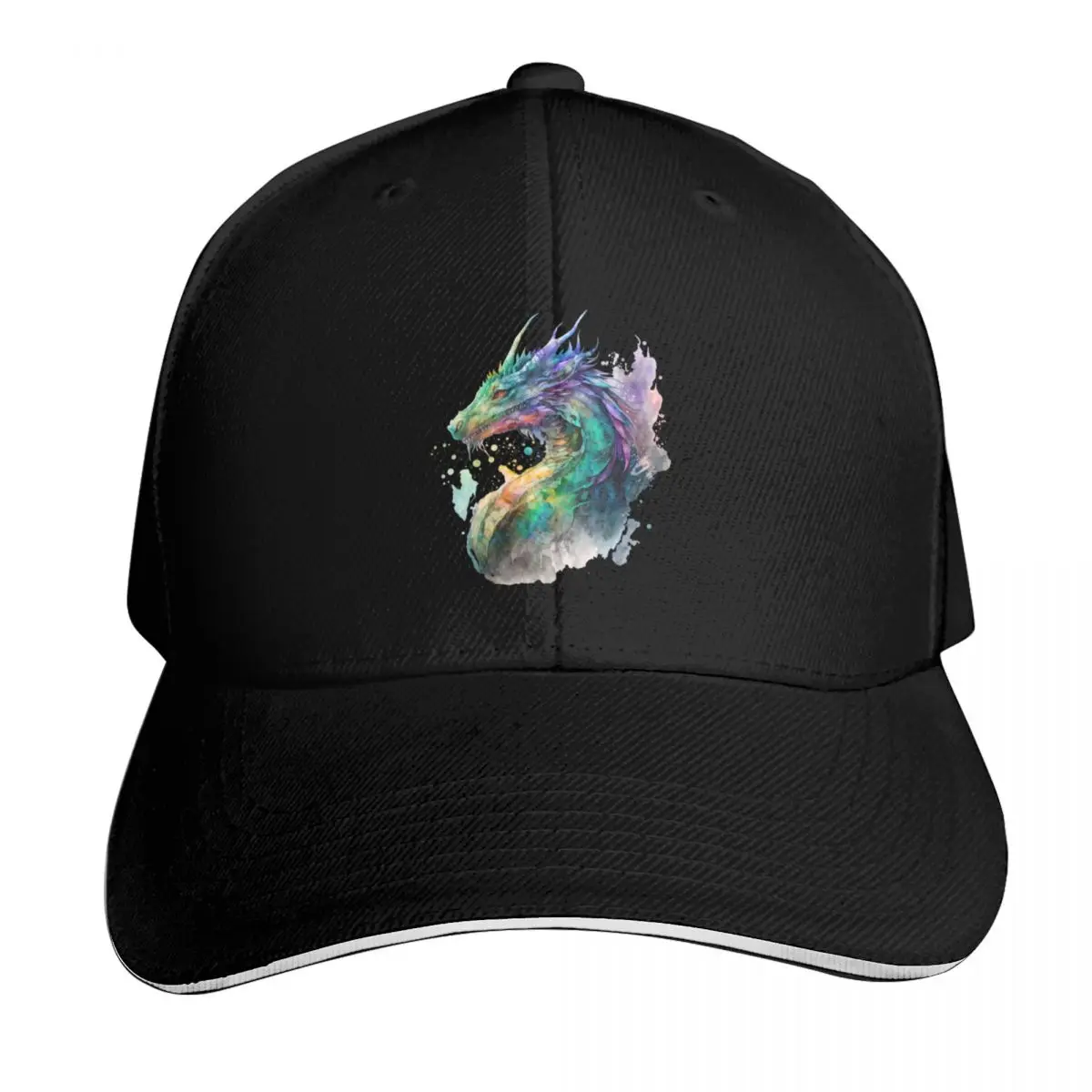 Colorful Fantasy Dragon in Watercolor Baseball Cap Cotton Twill Breathable Contrast Two Tone Brim Snapback Flat Bill
