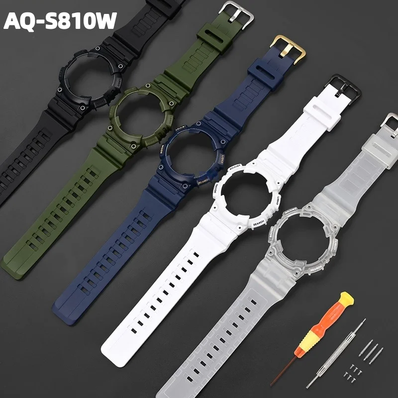 For Casio AQ-S810 AQ-S810W AQS810WC WC-5208 Strap + Case Sports Waterproof Watch Band Bezel Set Resin Rubber Bracelet Case