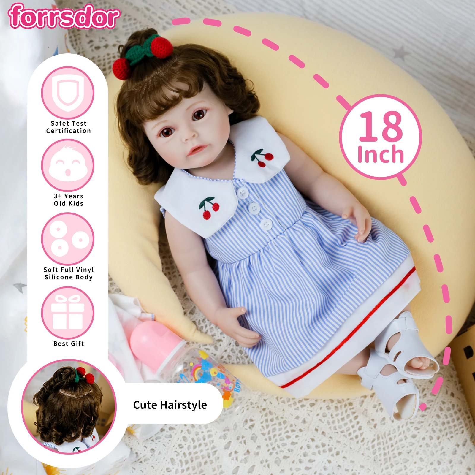 

18inch Bebe Reborn Dolls Handmade Realistic Newborn Girl Doll with Rooted Hair and Soft Touch Doll Toy for Kid's Christmas Gift