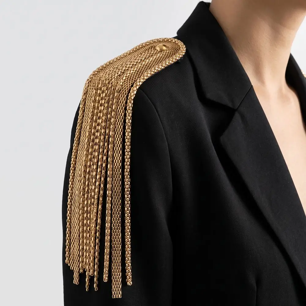Clothing Accessories Pin Tassel Chain Epaulettes Alloy Detachable Tassel Epaulet Metal Breastpin Brooch Shoulder Board Women