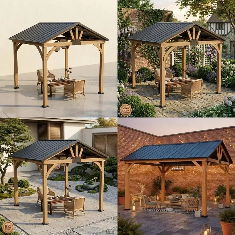 Hardtop Gazebo Large Outdoor Galvanized Steel Double Roof Cedar Wood Frame for Garden Terrace
