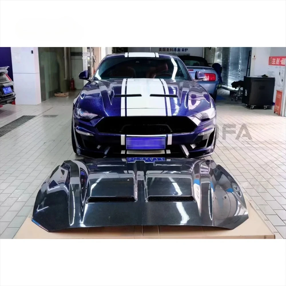 For 15-22 Ford Mustang Upgraded Carbon Fiber Hood Super Snake Carbon Fiber Hood Open-hole Hood