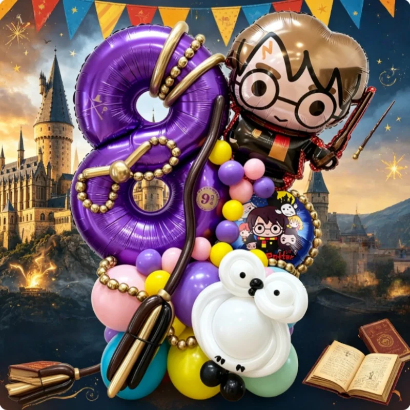 Cartoon Magic Academy Balloon Wreath Arch Kit Balloon Snitch Wizard Hat Halloween Party Themed Birthday Supplies Decoration Gift view 6