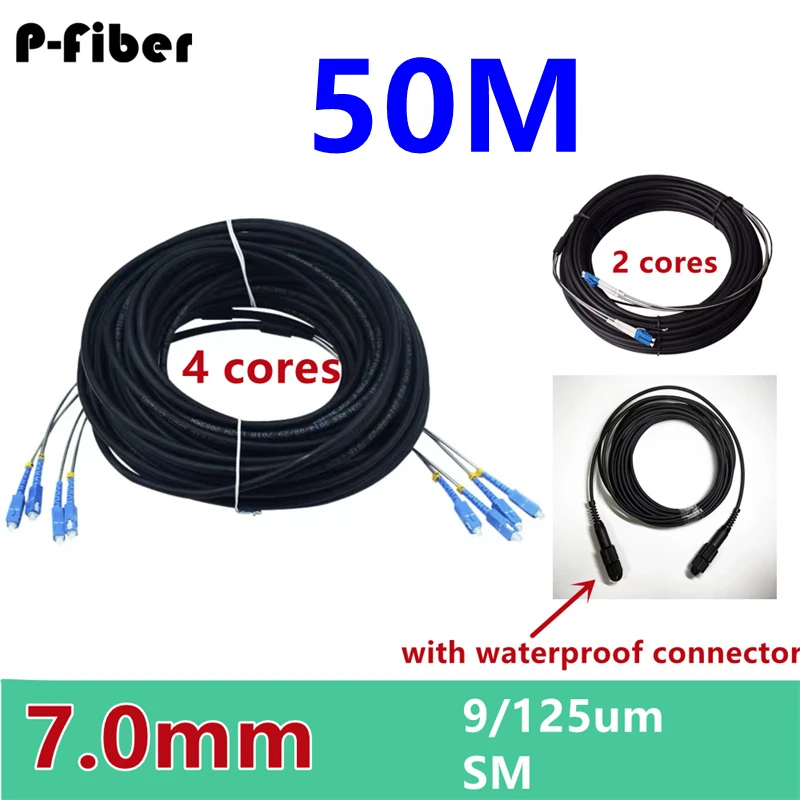 

50m 2/4 cores outdoor patch cord 7.0mm 2C 4C CPRI LC SC FC APC SM DVI waterproof FTTH jumper optical fiber armored cable 2 core