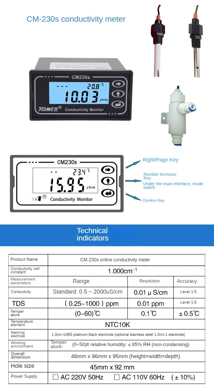 

CM-230S Conductivity Meter Online Conductivity Meter TDS Instrument EC Meter Conductivity Electrode Replace Pure Water Monitor