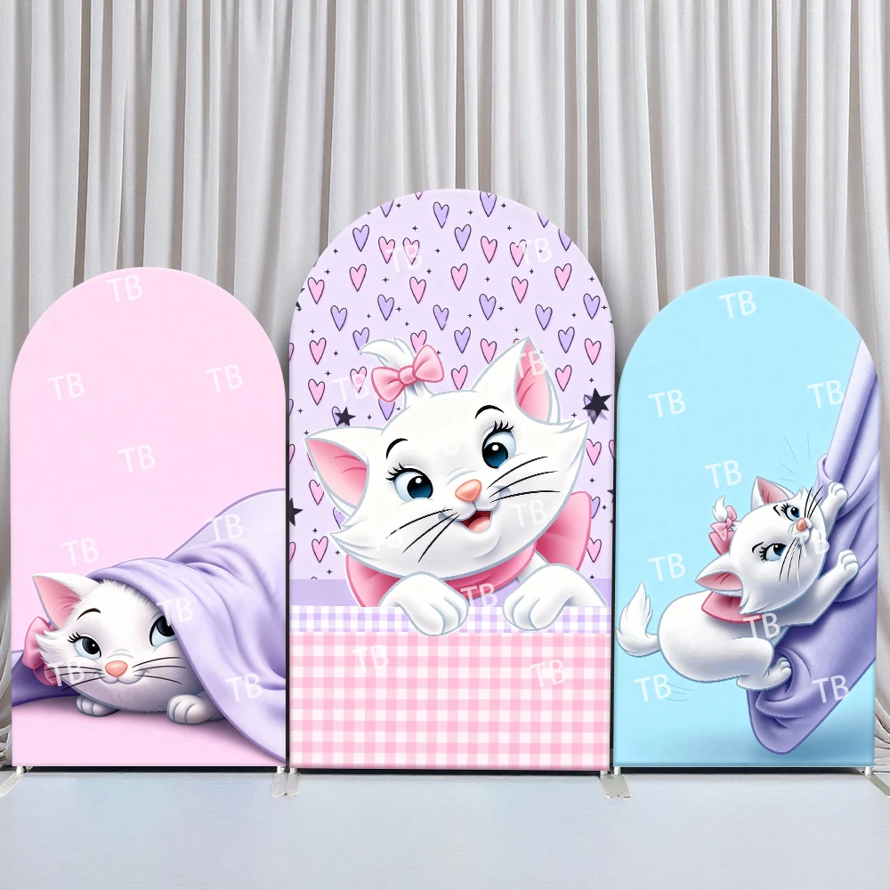 

Disney Marie the Cat Arch Backdrop Cover Sleeping Painting Knitting Bow for Birthday and Baby Shower Party Photo Booth Props