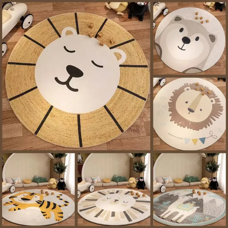 

Cartoon Hairy Nursery Play Mat For Children，Cute Soft Babi Mats，Fluffy Carpet For Living Room，Lion Bear Plush Kids Bedroom Rug