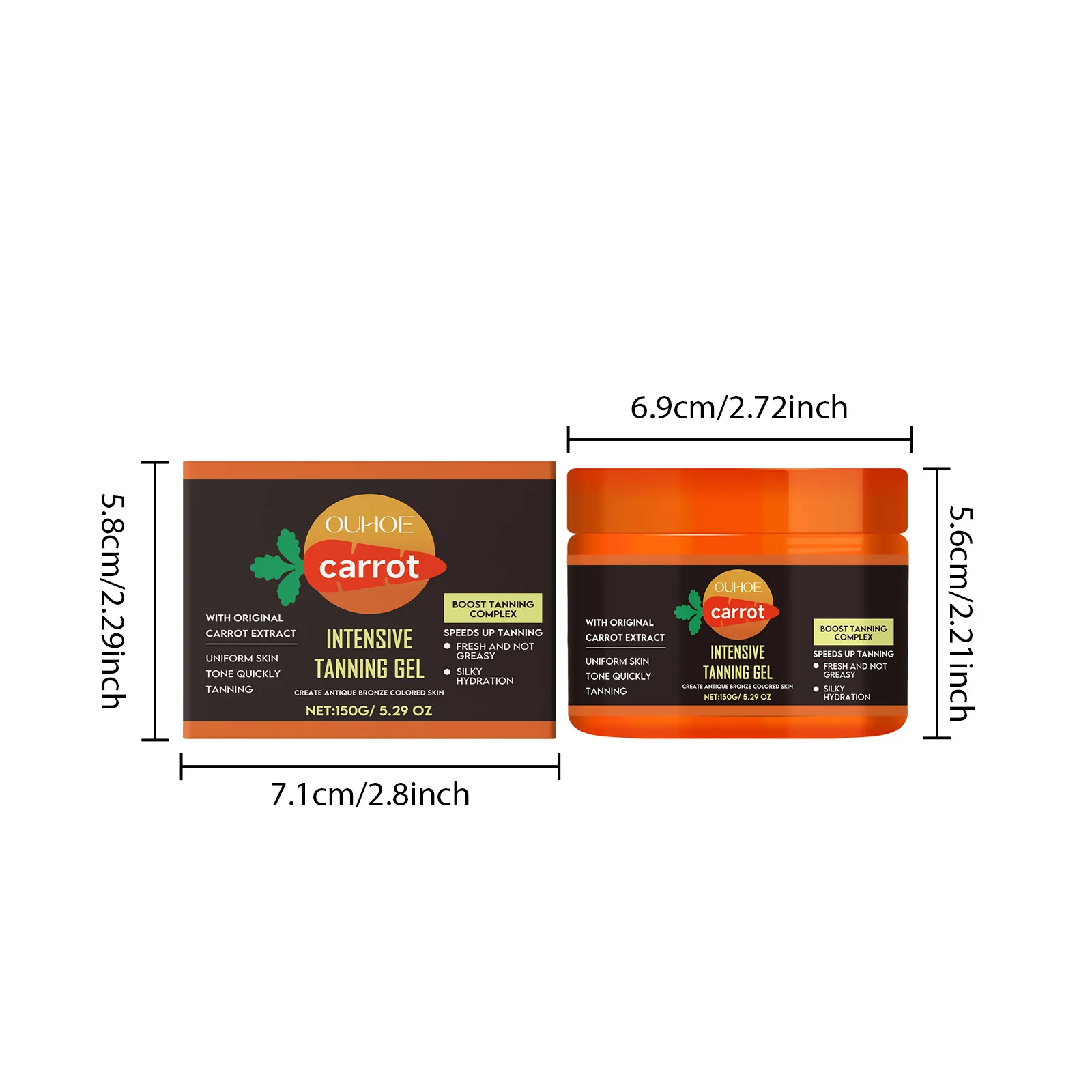 Carrot Tanning Gel Hydrating Lightweight Fast Absorbing Bronzing Gel Moisturizing Natural Sunless Tan Enhancer for Face & Body - view 6