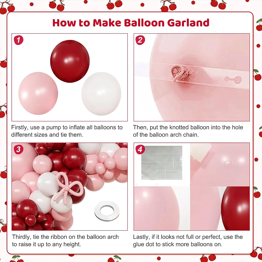 135-teiliges Kirsch-Ballon-Girlanden-Set mit weißen, roten, pinken und grünen langen Ballons für Kirsch-Babyparty-Geburtstagsdekorationen – Detail 5