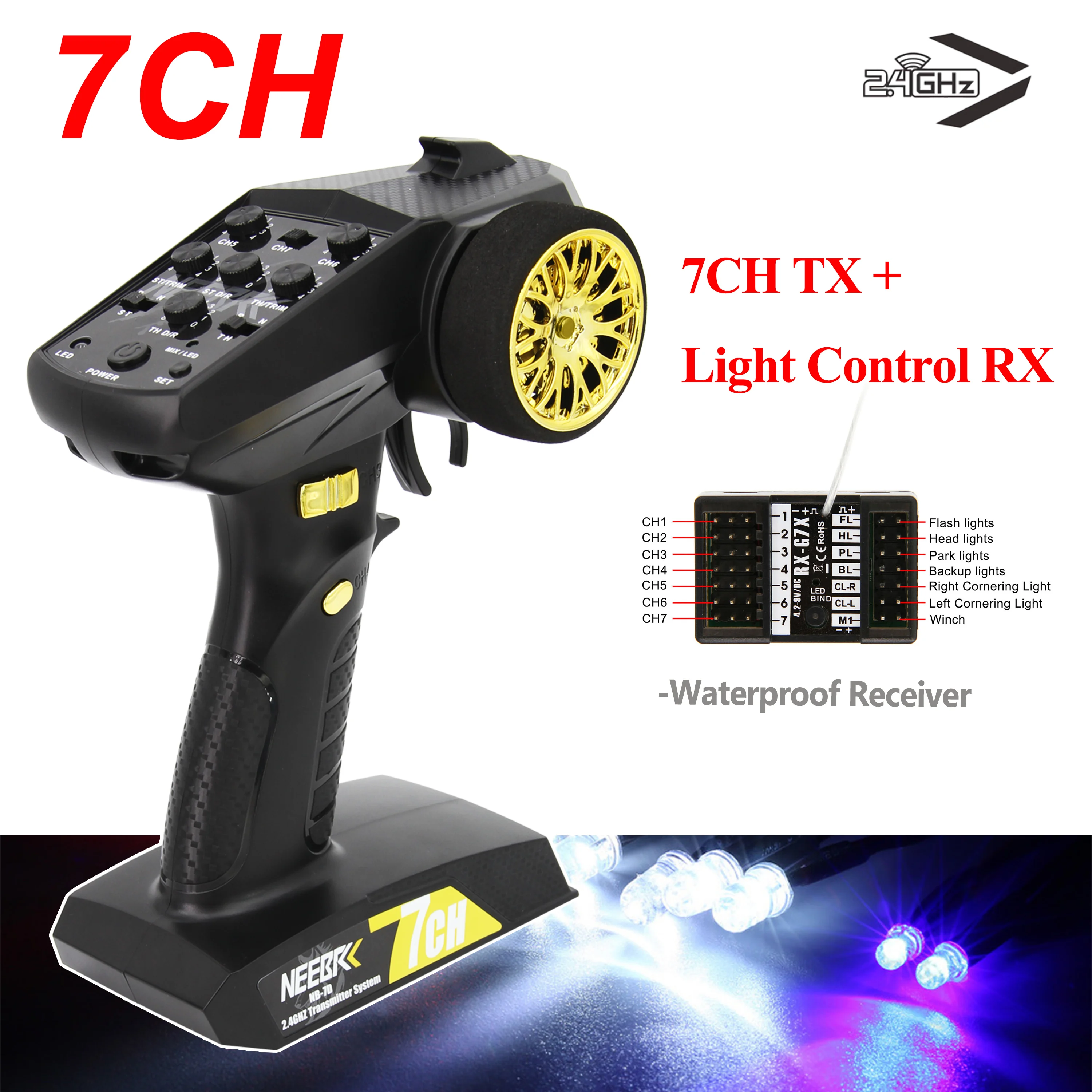 7CH Transmitter Radio System Transmitter and Receiver Remote Control/LED Light Controller 2 in 1 for RC Car Boat PK DomboRC