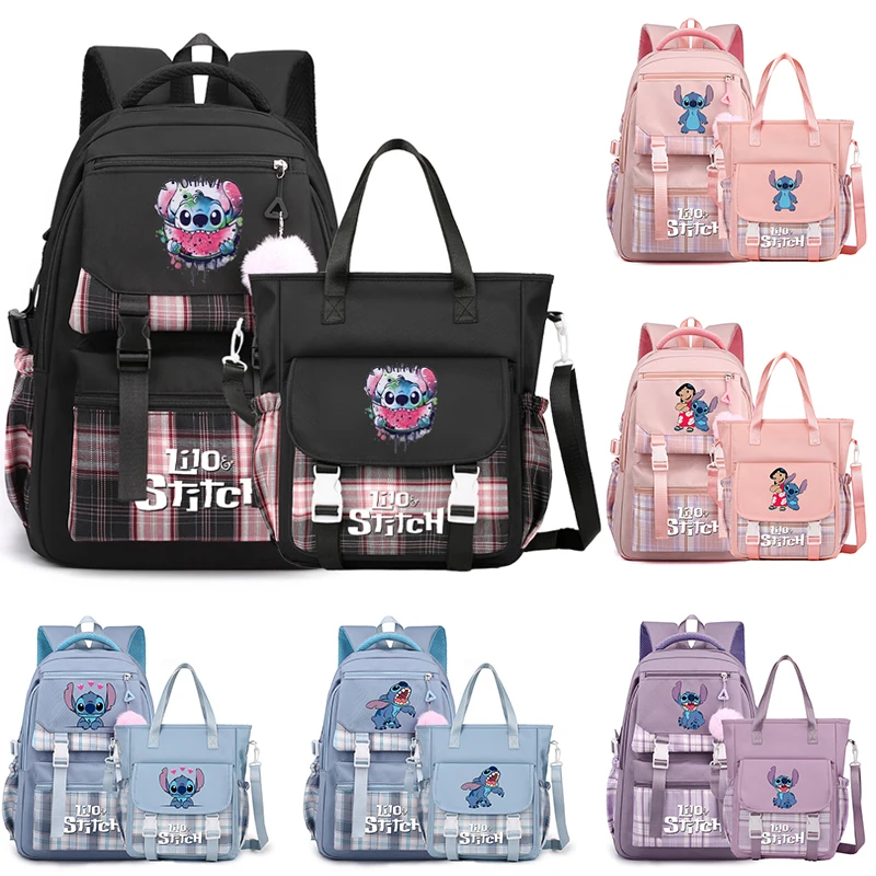 2Pcs/set Disney Lilo Stitch Backpack Teen Students Back To School Schoolbag with Shoulder Bag Girl Boy Women Commuter Bag Set