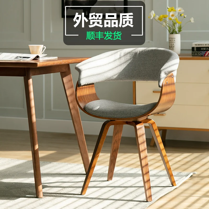 Nordic Dining Chairs Home Furniture Simple Solid Wood Linen Ins Designer Armchair Leather Leisure Backrest Hollow Backrest Chair