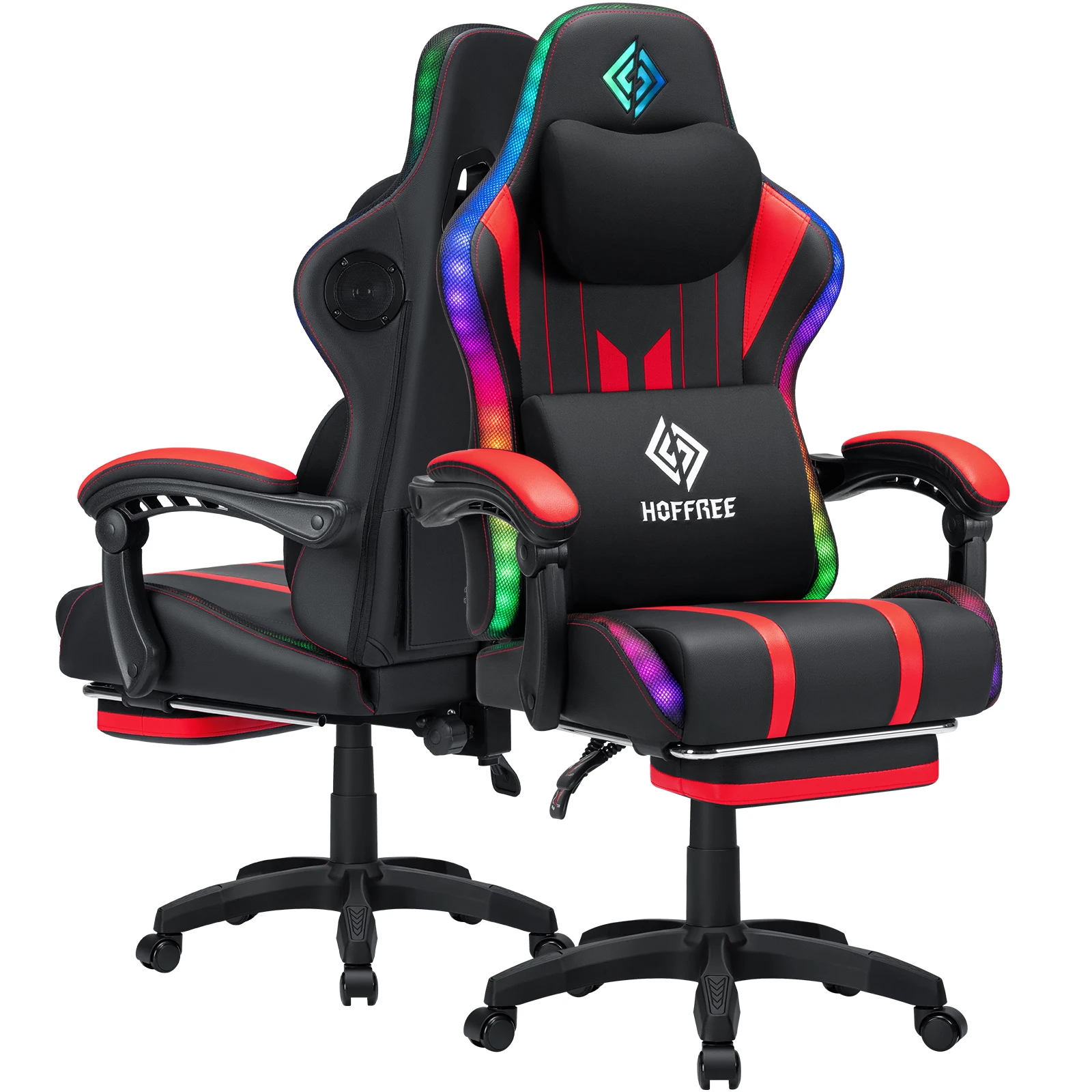 400LBS Gaming Chair RGB LED Lights bluetooth Speakers Ergonomic Massage Computer Gaming Chair Footrest Lumbar Support — Sage