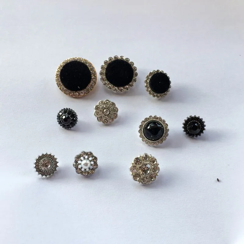 Cute Black Round Button Fancy Pearl Flower Button Small Crystal Decorative Button Shank Button Garments Accessory Button