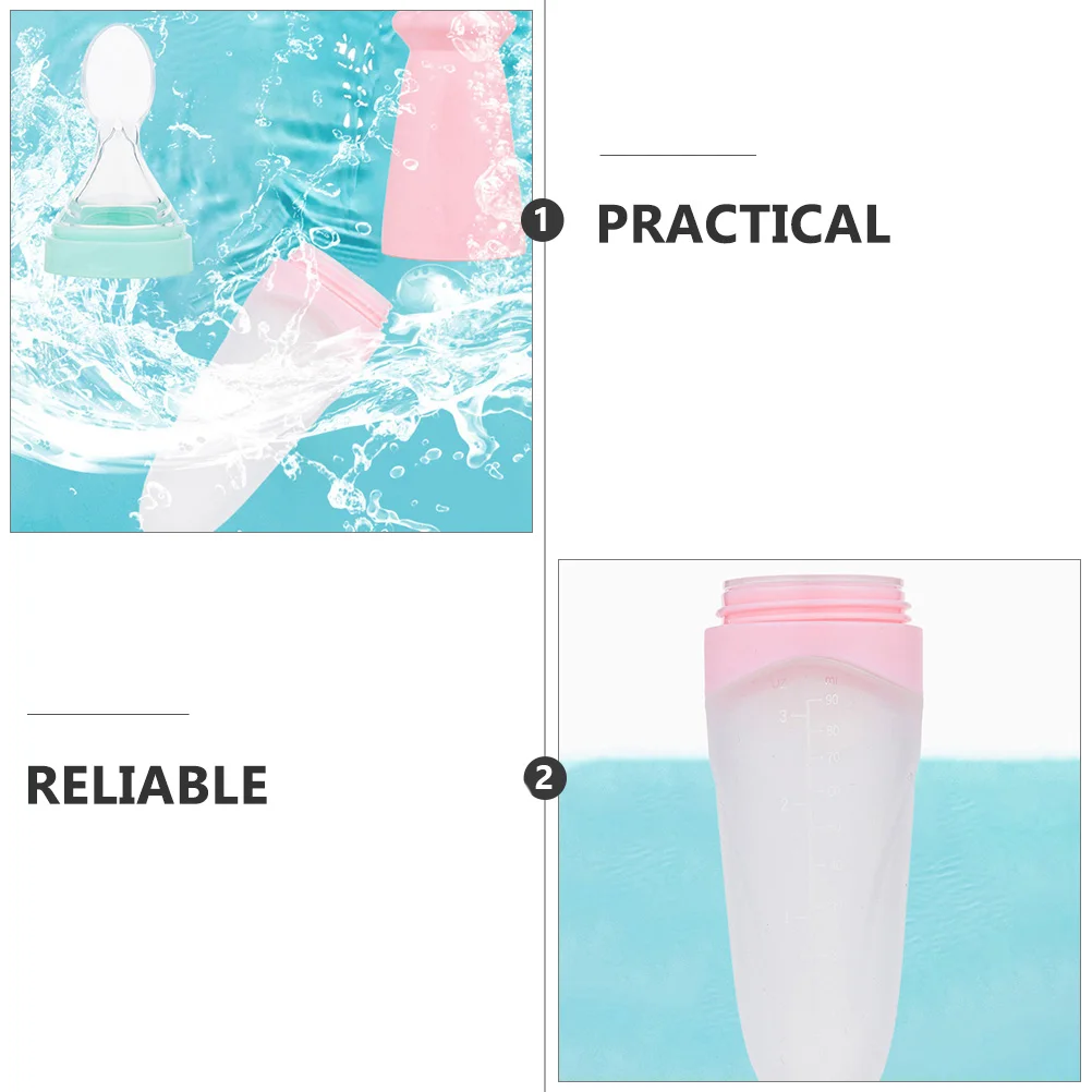 

2pcs Baby Silicone Suction Cup Rice Paste Bottle Feeder Toddler Cereal Spoons Silica Food Dispensing Spoon Infant