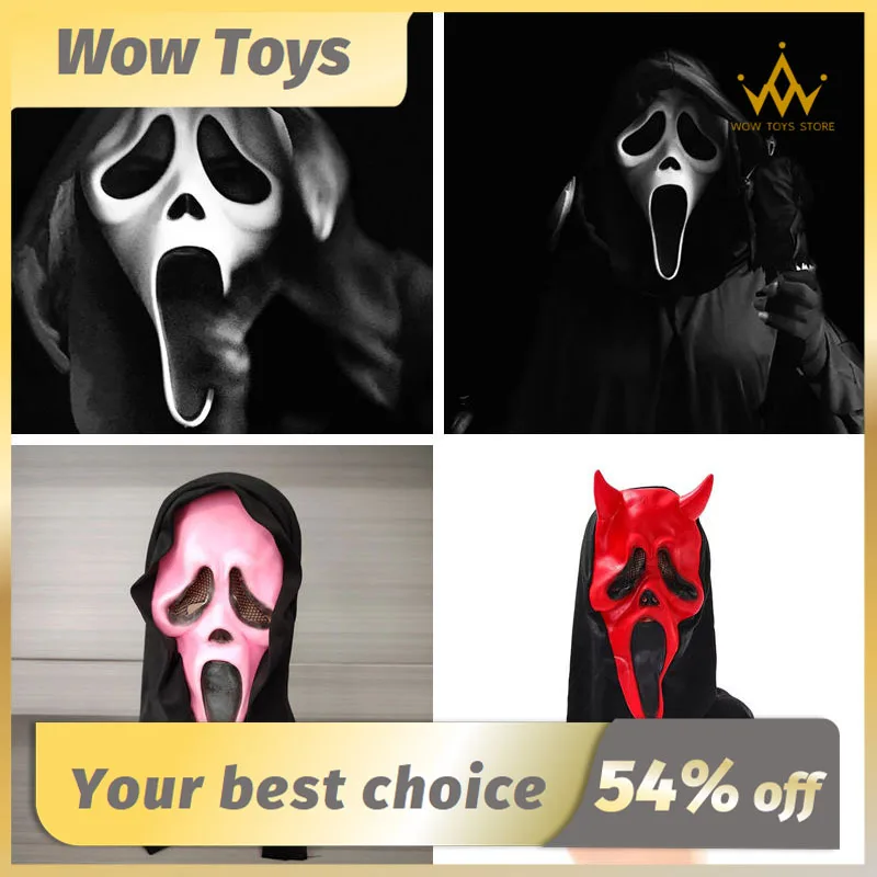 

Новый узор Хэллоуин Cos Terror It'S Funny Scream Ghostface Mask Scary Head Cover Adult Ball Prop Latex Npc Play The Role Toys