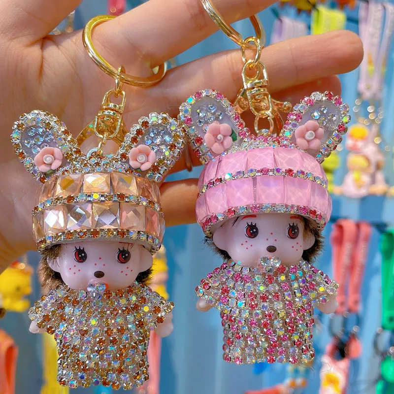 

New Kawaii Cute Monchchi Diamond Car Keychain Female Cartoon Couple Car Bag Pendant Children’s Birthday Gift Christmas Gift