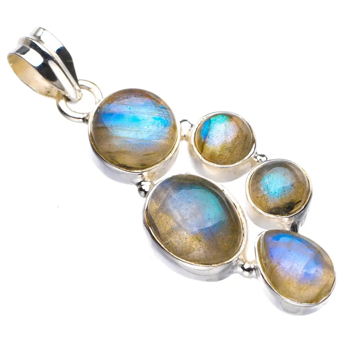 

StarGems Natural Blue Fire Labradorite Handmade 925 Sterling Silver Pendant 1.75" D5607