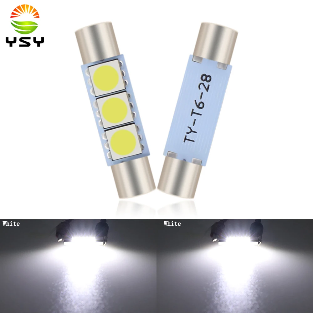 YSY 4Pcs 12V Auto LED T6.3 5050 3 SMD 28/31mm White Car Vehicle Interior Sun Visor Vanity Mirror Lights Makeup Lights Lamp