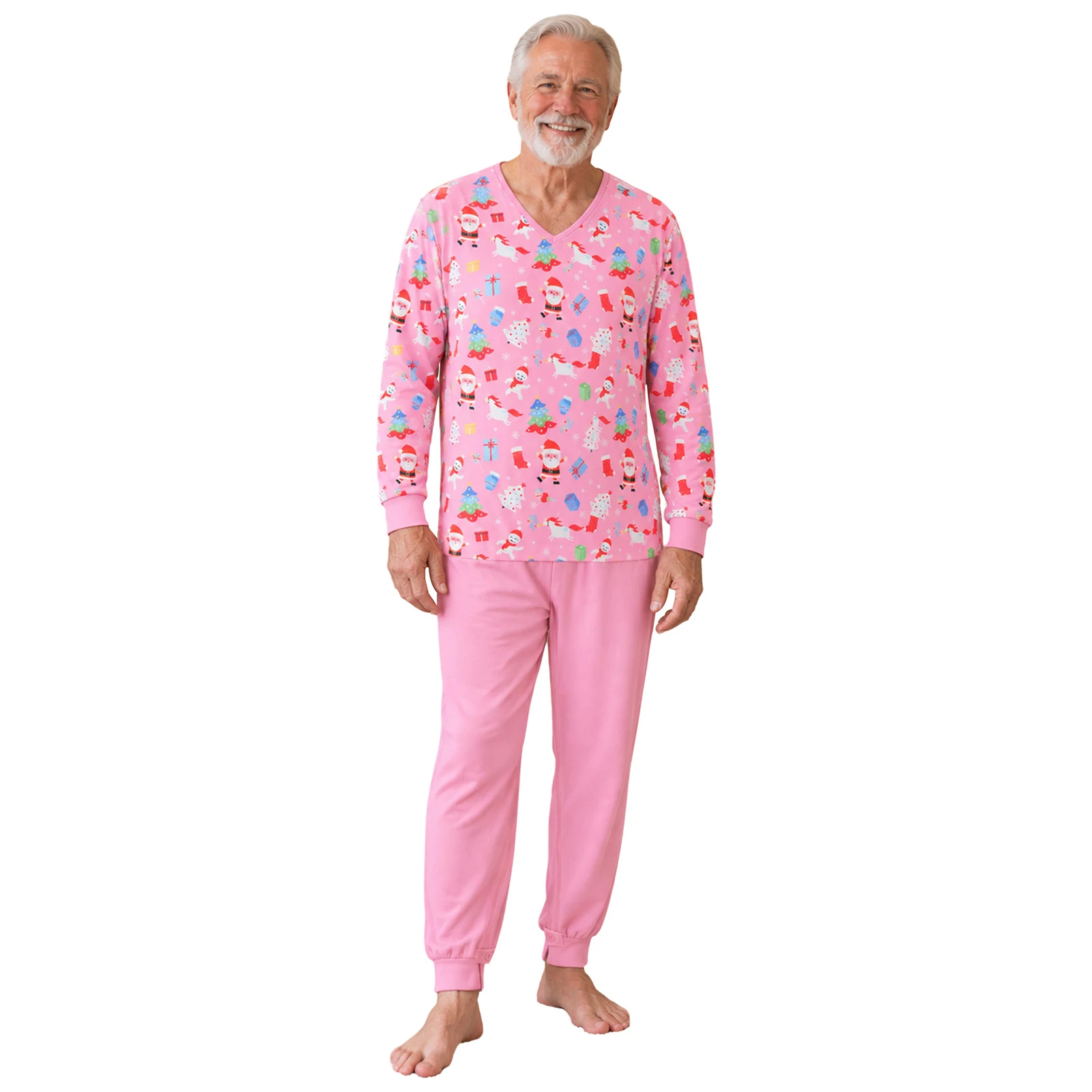 Adults Anti-strip Nursing Jumpsuit V-neck Long Sleeve Zipper Back Crotch Christmas Print Patchwork Bodysuit Nightwear view 5