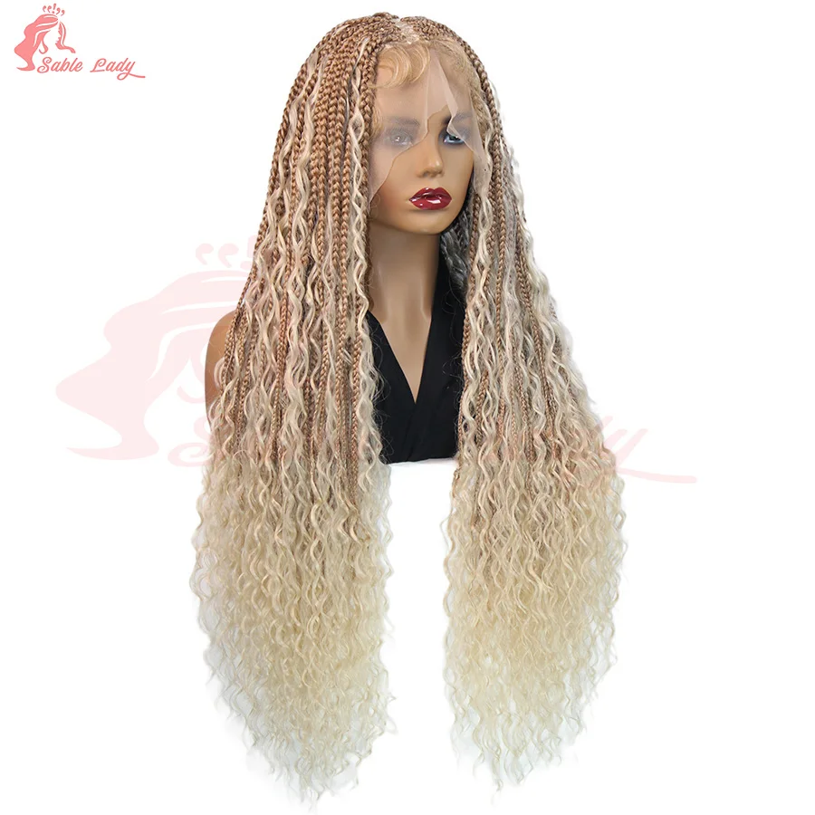 Synthetische knotenlose Box Boho geflochtene Perücken 613 #   27 #   Blonde Vollspitze-Zöpfe-Perücke mit Babyhaar für schwarze Frauen Cornrows Braids Perücke