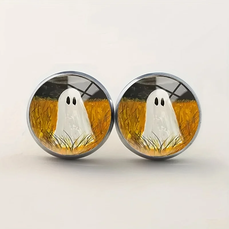 Kreative Weizenfeld Geist Ohrringe Runde Edelstahl Glas Ohrstecker Halloween Schmuck