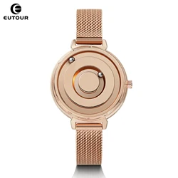 Eutour New Original Magnetic Rosegold Trend Women's Watch Female Student Quartz Minimalist Plant Fashion Stainless Steel Belt