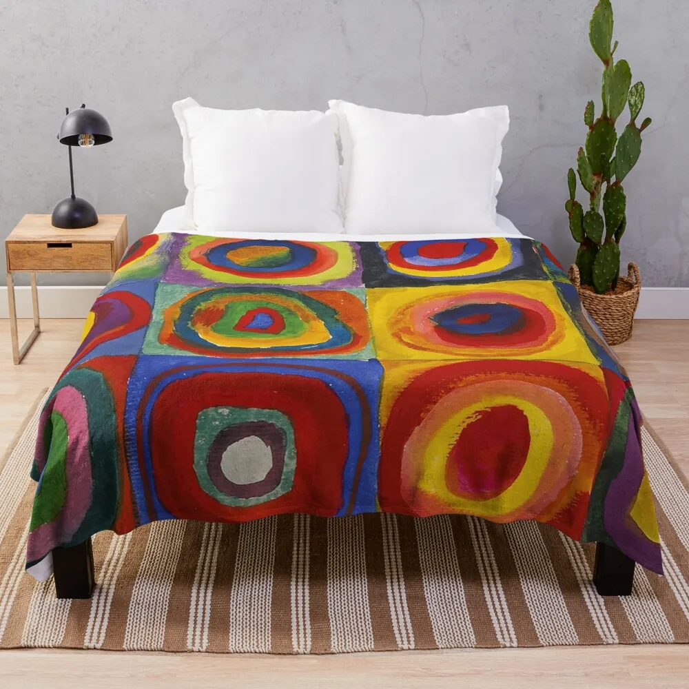 

Wassily Kandinsky Color Study Squares with Concentric Circles Throw Blanket Fluffy Cozy Throw Blanket for Home Decor