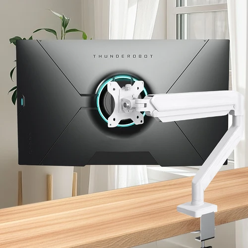 Soporte para monitor individual para pantallas de 13′′–32′′, brazo para monitor de altura ajustable con abrazadera en C y base con ojal, soporte para monitor de oficina en casa