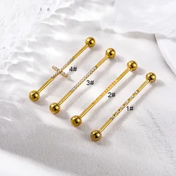 1PC Gold Color 14G Surgical Steel Industrial Earrings CZ Stainless Steel Long Cartilage Stud Earring Helix Body Piercing Jewelry