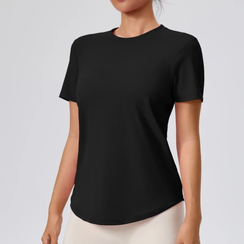 Women Solid Color Short Sleeve Fitness Yoga T-Shirt Cool Super Stretch Fabric Loose Breathable Gym Shirt Female Workout Top