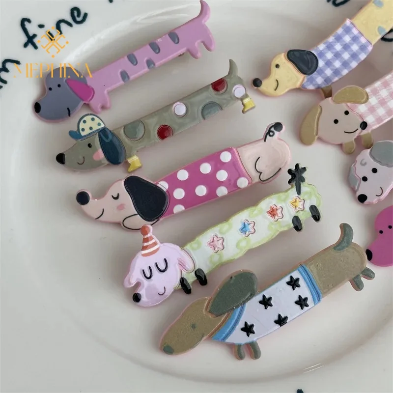 MEPHINA 3pcs/set Puppy Cat Barrettes Acrylic Cute Animals Geometric Hair Clips Hairpin Side Pins Women Hair Accessories