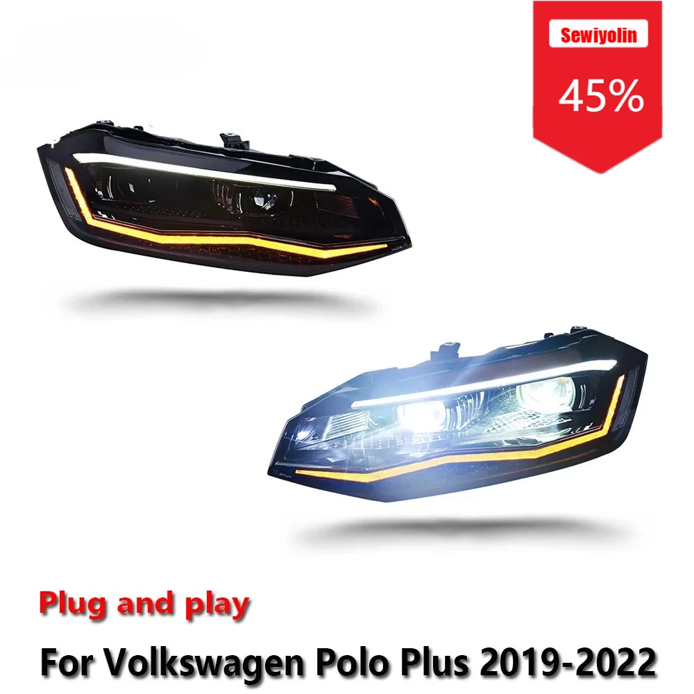 

Sewiyolin автомобильные светодиодные фары в сборе для Volkswagen Polo Plus 2019-2024 противотуманные фары DRL тормозной указатель поворота Plug and Play