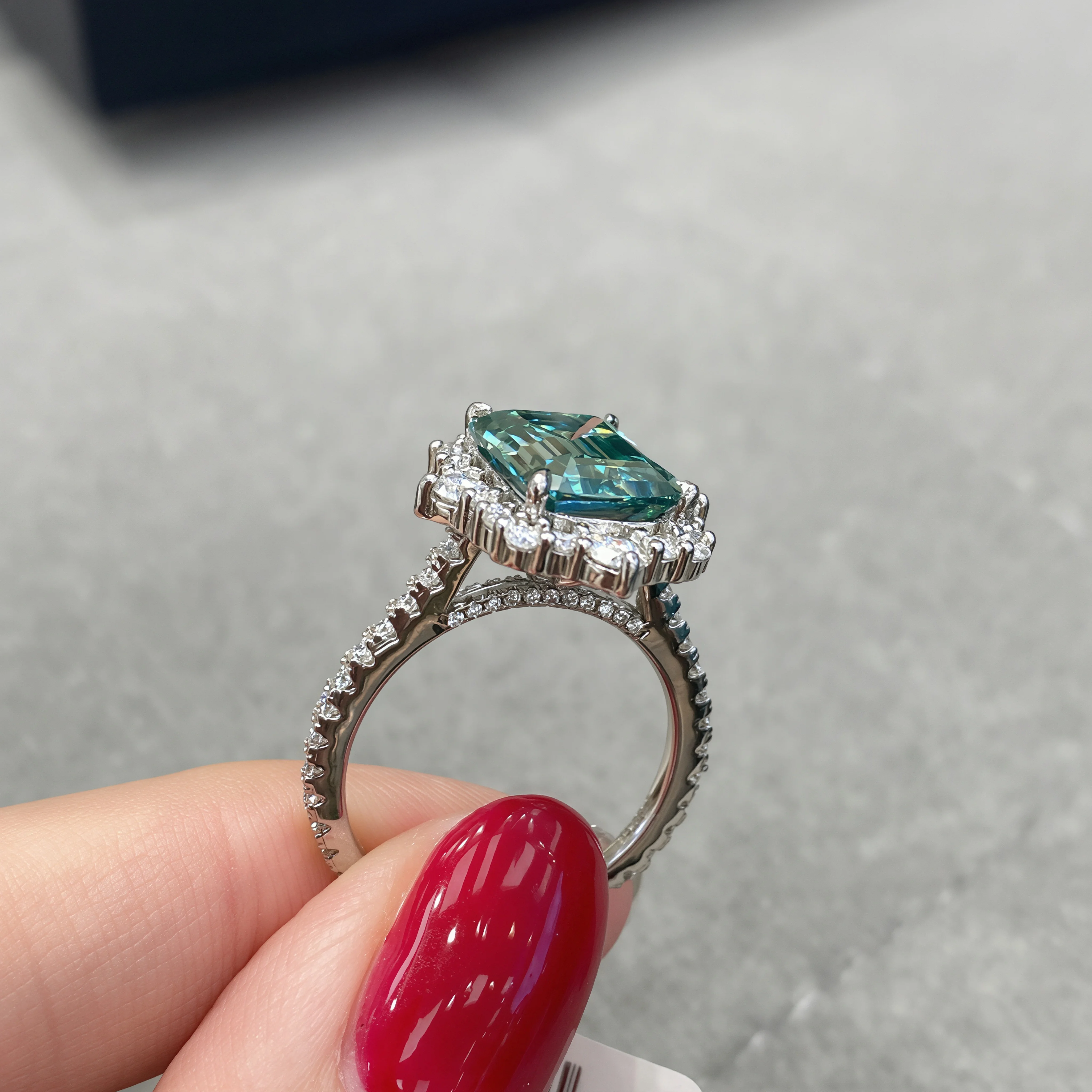 Onnelik 8x10mm Emerald Cut Teal Moissanite Solitaire Ring S925 Sterling Silver Minimalist Versatile Fine Jewelry Gift for Women