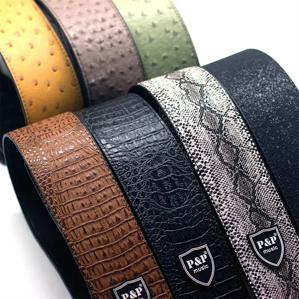 PU Leather Guitar Strap Adjustable Embossed Acoustic Guitar Strap Snake Skin 130cm - 150cm Electric Guitar Strap for Folk Guitar