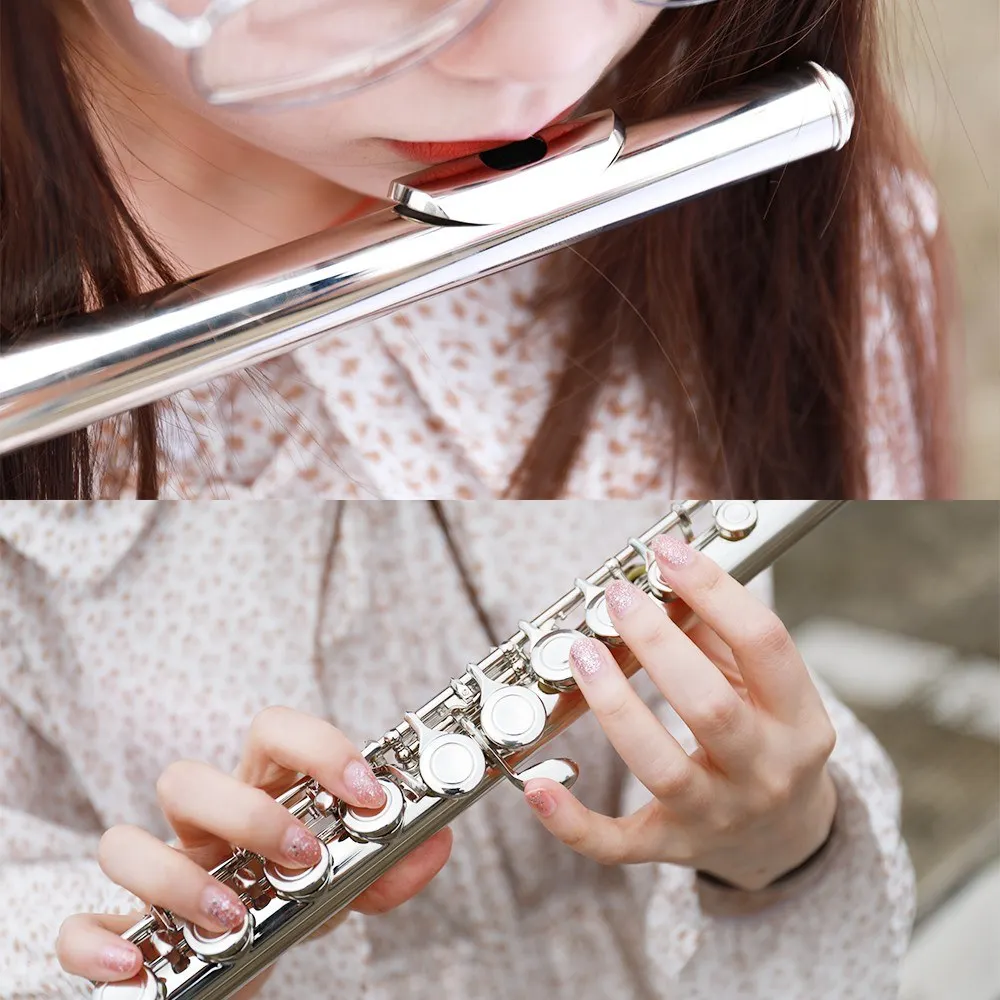 16 Holes C Key Flute Nickel Plating Flutes for Beginner Band Performance Grading Test Woodwind Instrument