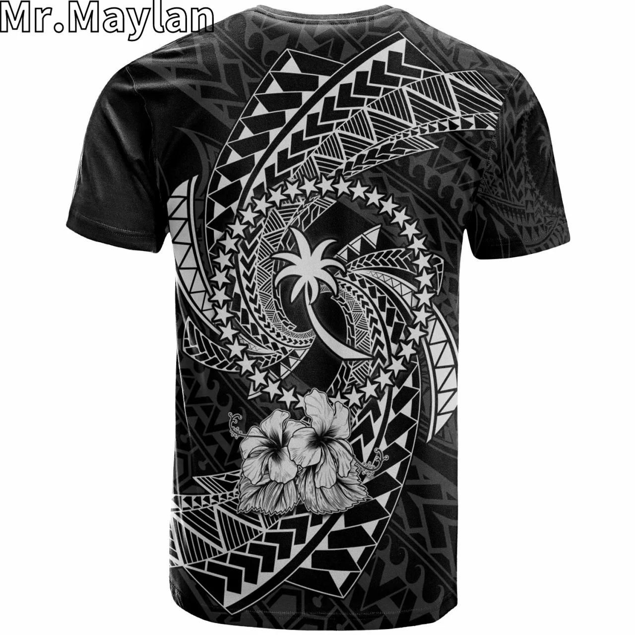 Custom 3D Chuuk Micronesia Polynesian Hawaii T-Shirt White - Spiral Pattern Hibiscus Tshirt Men Women Streetwear Unisex Tee Tops