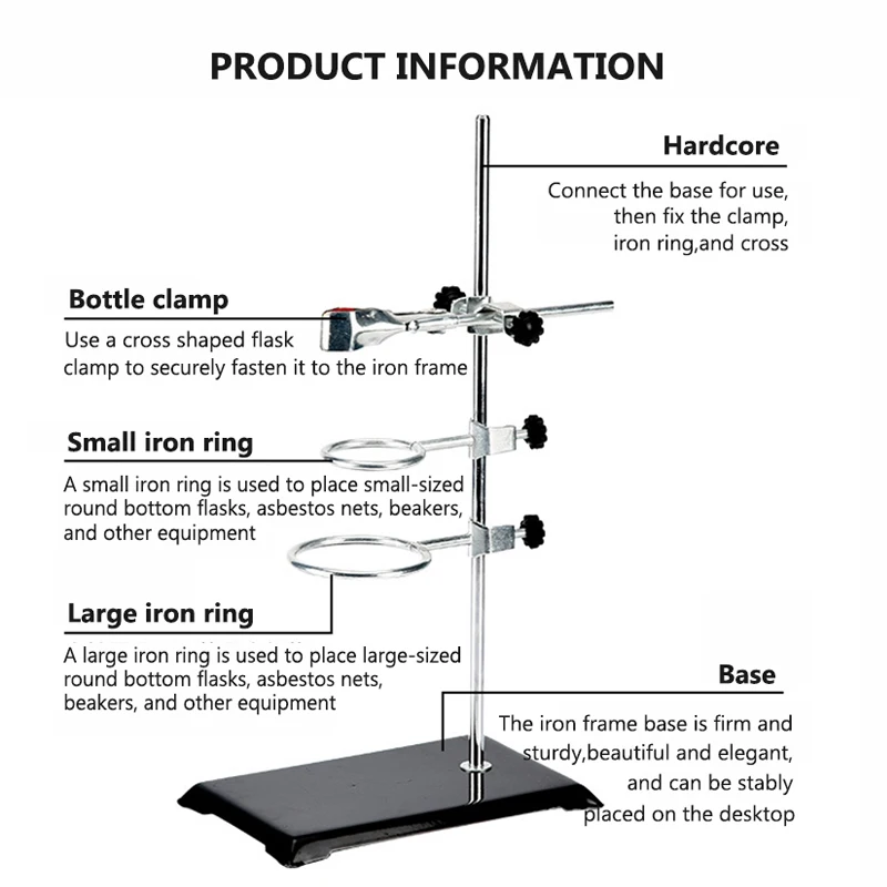 Laboratory Stands Support Set Steel Lab Stand Set with Cast Iron Base Rod 16" L with Burette Clamp and Flask Ring Clamps