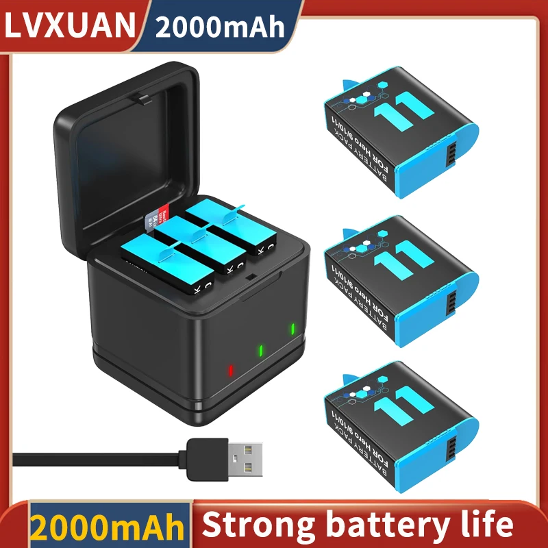 2000mAh GoPro Battery for Gopro Hero12/11/10/9 and USB Charger( Compatible with Gopro 10 Battery,Gopro12/11/10/9Battery Chager)