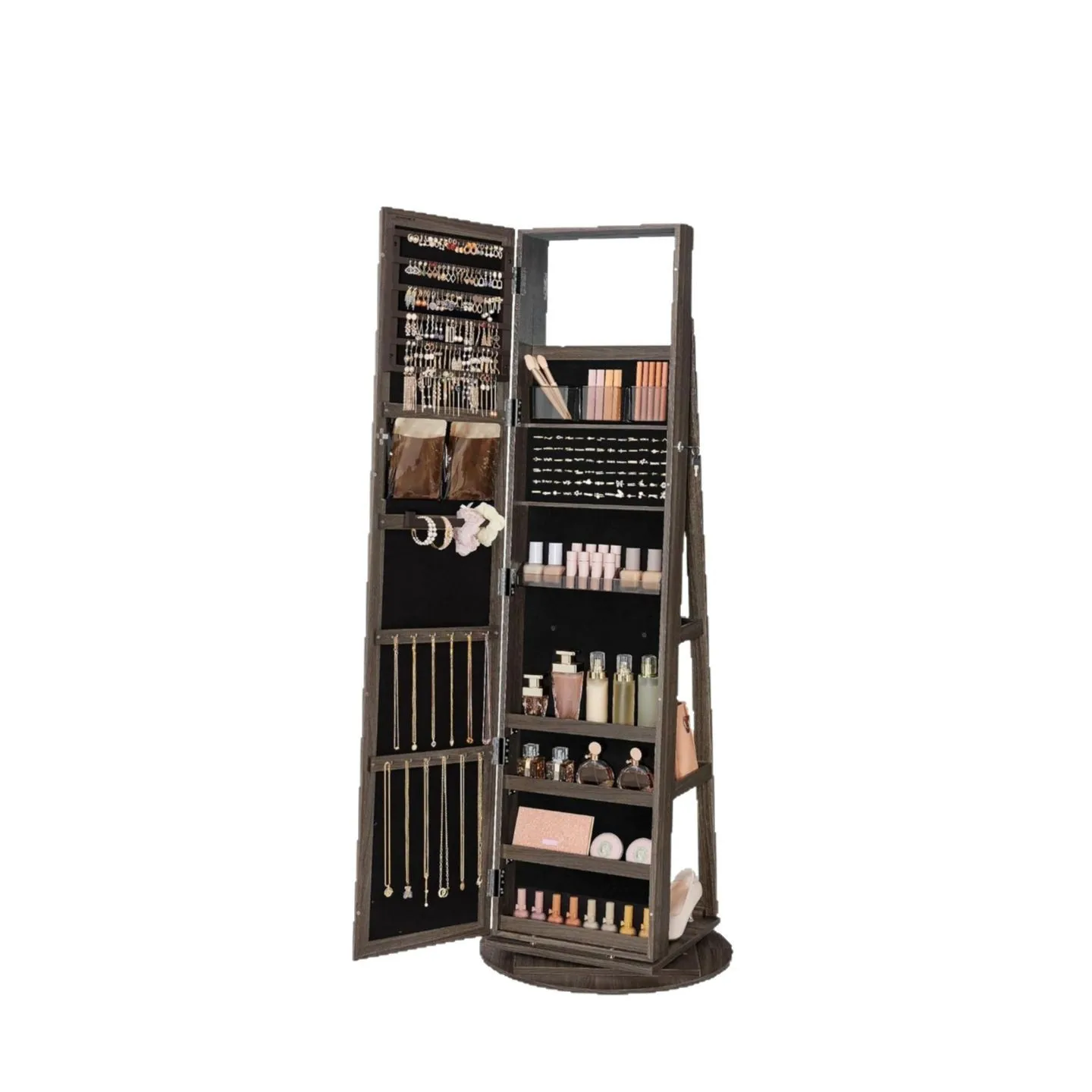 

360-Degree rotating stereoscopic mirror full-body mirror floor fitting multi-functional storage