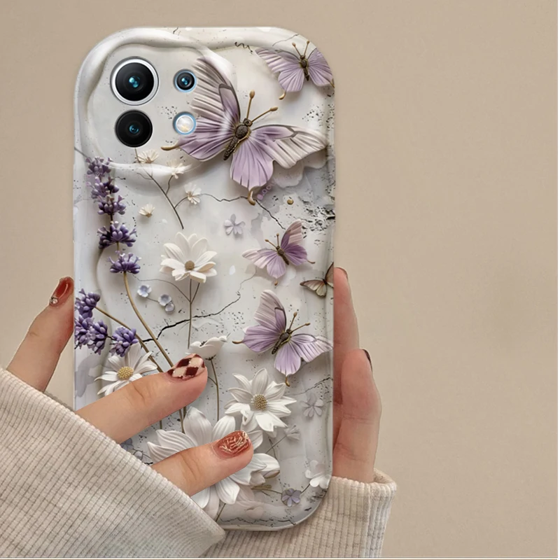 حافظة ناعمة على شكل فراشة أرجوانية عتيقة لهاتف Xiaomi POCO X7 X6 X5 X3 NFC F7 Ultra F6 F5 Pro F4 F3 GT M5S C65 C75 4G 5G M3 M4 M6