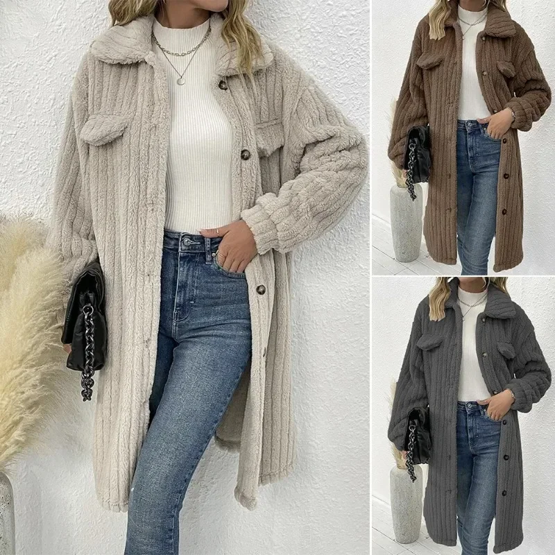 

Autumn and winter European and American women's clothing new fluffy lapel plush top jacket women