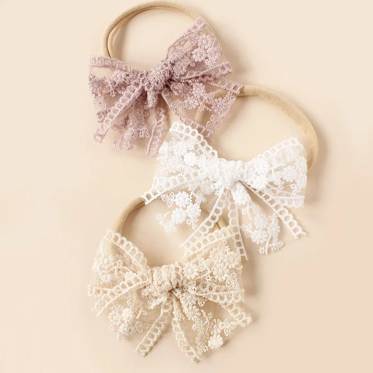 Baby Nylon Bow Headband for Girls Soft Headbands Cute Elastic Children Hairbands Embroided Flower Toddler Hair Accessories