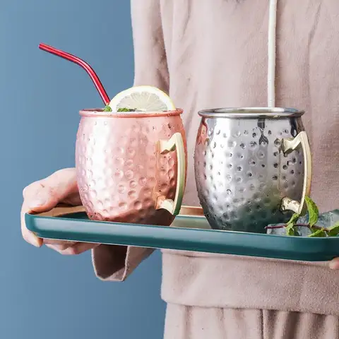 500ml Pure Copper Cup Moscow Mule Handcrafted Moscow Mule Mugs Brushed Appearance Hammered Drum Cup Mules Cocktails Coffee Beer