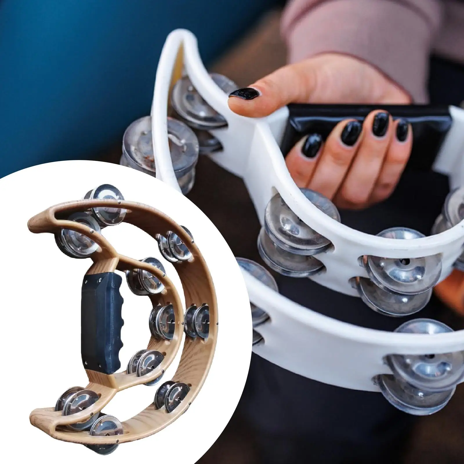 طبلة قرع الدف ذات الصف المزدوج تفضل نصف القمر مع مقبض مريح وقبضة جرس اليد للمبتدئين في المدارس KTV