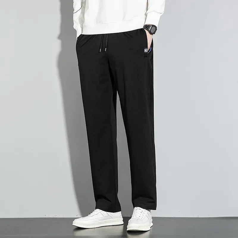 Men's Cotton Straight Sweatpants Autumn Winter Loose Casual Sports Pants Elastic Waist
