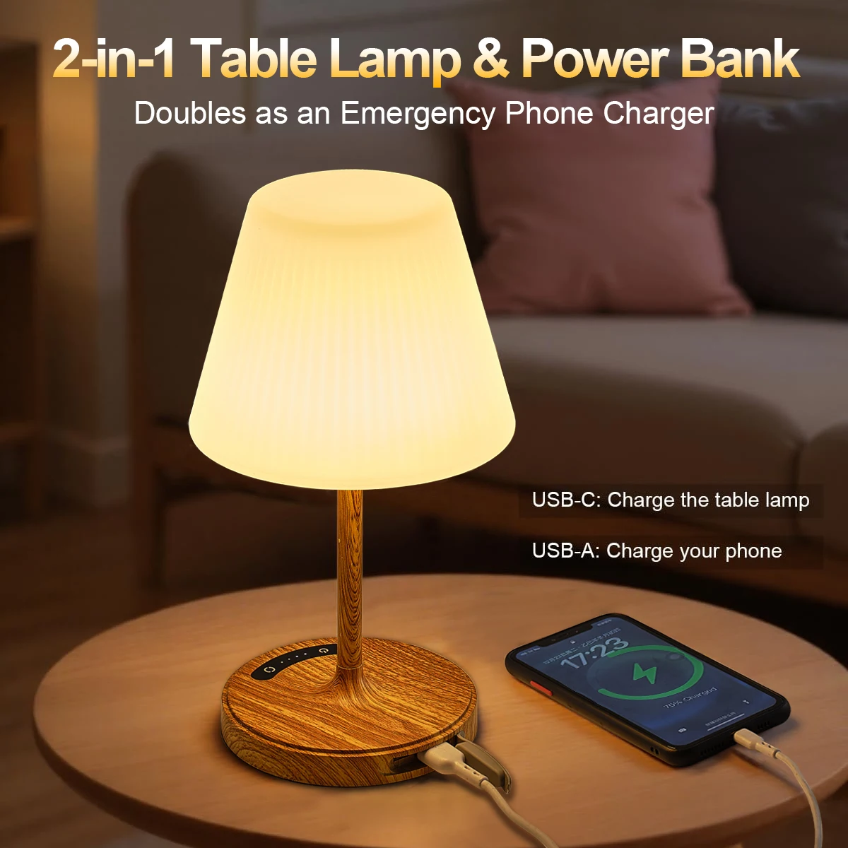 

Беспроводная маленькая настольная лампа USB перезаряжаемая светодиодная прикроватная лампа с регулируемой яркостью портативный ночник для спальни, гостиной, кемпинга, водонепроницаемая