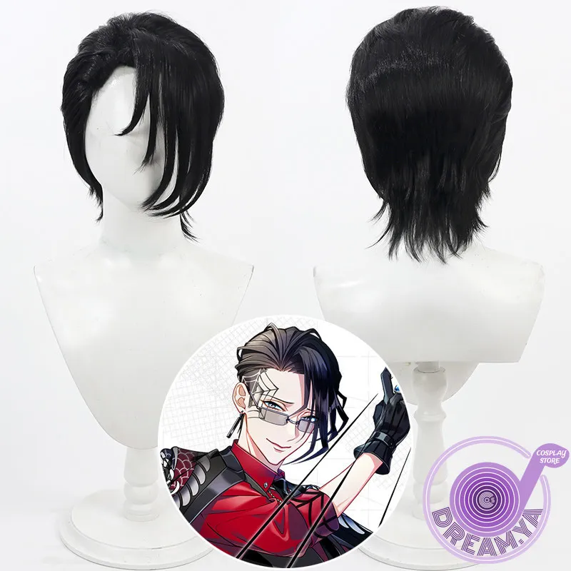 Itomeguri Rinne Cosplay Wig Compass Black Short Heat Resistant Synthetic Hair Halloween Party Role Play Carnival + Free Wig Cap