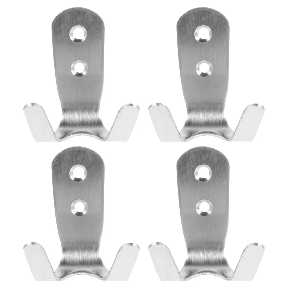 

4pcs Stainless Dual Hooks Heavy Stainless Steel Hooks For Hanging Duty Wall Hanger for Bathroom Pool Fence Silver Color